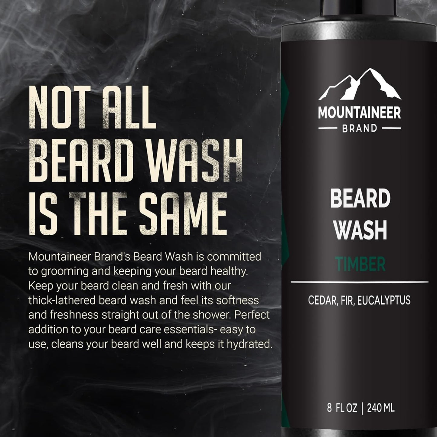 Natural Beard Wash for Men - 100% Organic Shampoo for Soft, Hydrated Beards - Timber Scented Grooming Treatment - 8oz