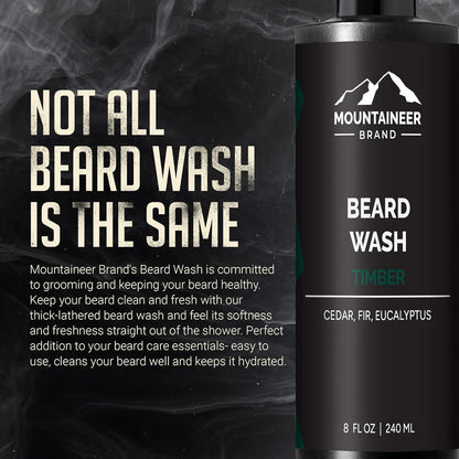 Natural Beard Wash for Men - 100% Organic Shampoo for Soft, Hydrated Beards - Timber Scented Grooming Treatment - 8oz