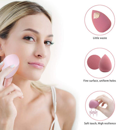 Flawless Makeup Sponges Set - 4 Premium Blending Sponges with Holder & Egg Case for Cream, Powder & Liquid (Pink)