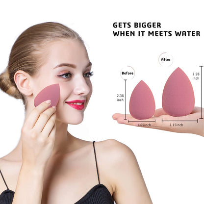 Flawless Makeup Sponges Set - 4 Premium Blending Sponges with Holder & Egg Case for Cream, Powder & Liquid (Pink)