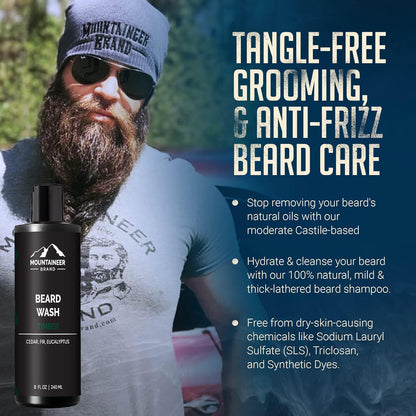 Natural Beard Wash for Men - 100% Organic Shampoo for Soft, Hydrated Beards - Timber Scented Grooming Treatment - 8oz