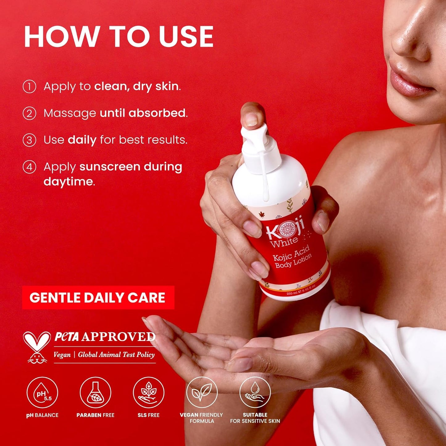 Kojic Acid Body Lotion – Vegan Moisturizing Lotion for Dry Skin, Hydrating and Nourishing, Paraben-Free, 8.45 Fl Oz
