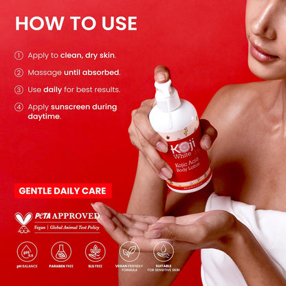 Kojic Acid Body Lotion – Vegan Moisturizing Lotion for Dry Skin, Hydrating and Nourishing, Paraben-Free, 8.45 Fl Oz