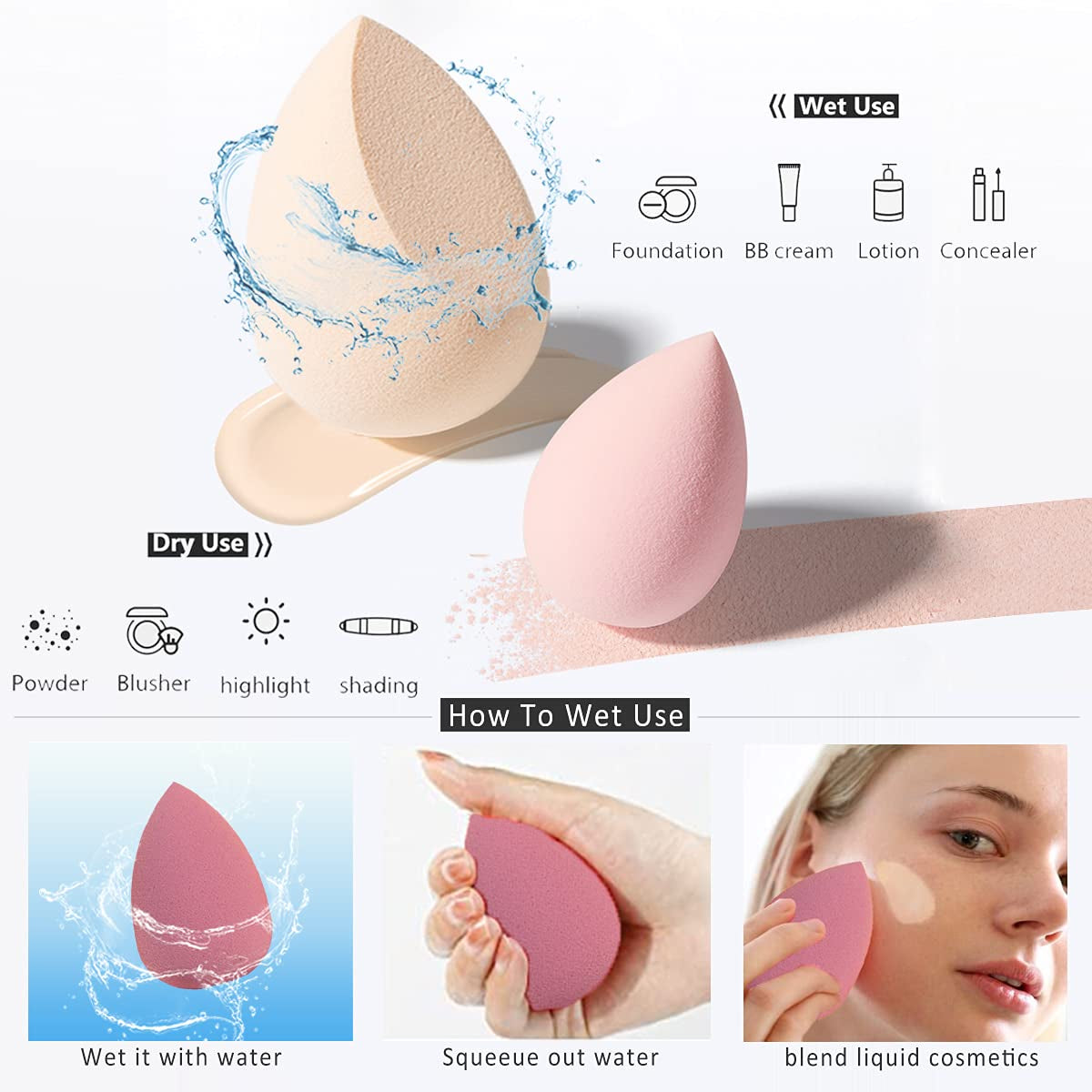 Flawless Makeup Sponges Set - 4 Premium Blending Sponges with Holder & Egg Case for Cream, Powder & Liquid (Pink)
