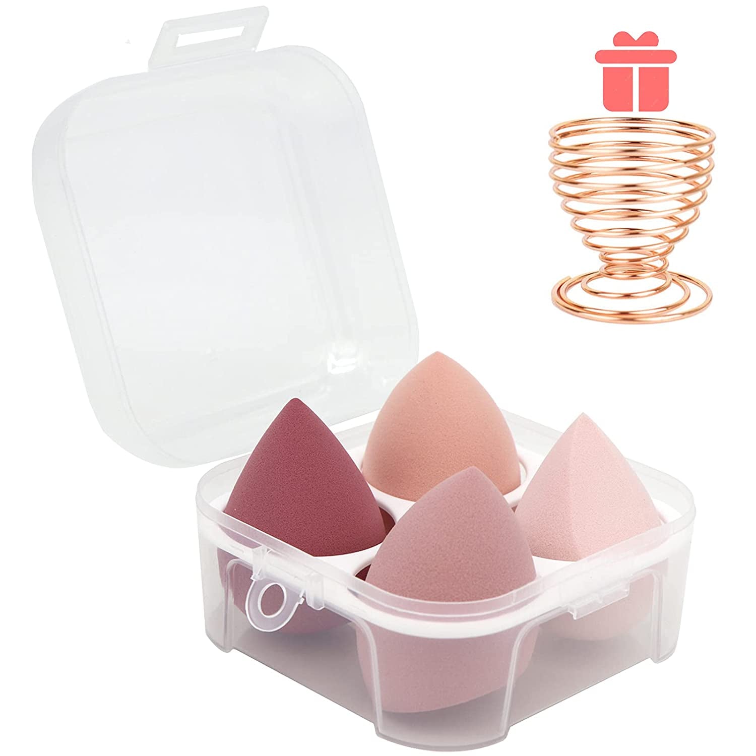 Flawless Makeup Sponges Set - 4 Premium Blending Sponges with Holder & Egg Case for Cream, Powder & Liquid (Pink)