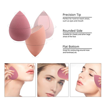 Flawless Makeup Sponges Set - 4 Premium Blending Sponges with Holder & Egg Case for Cream, Powder & Liquid (Pink)