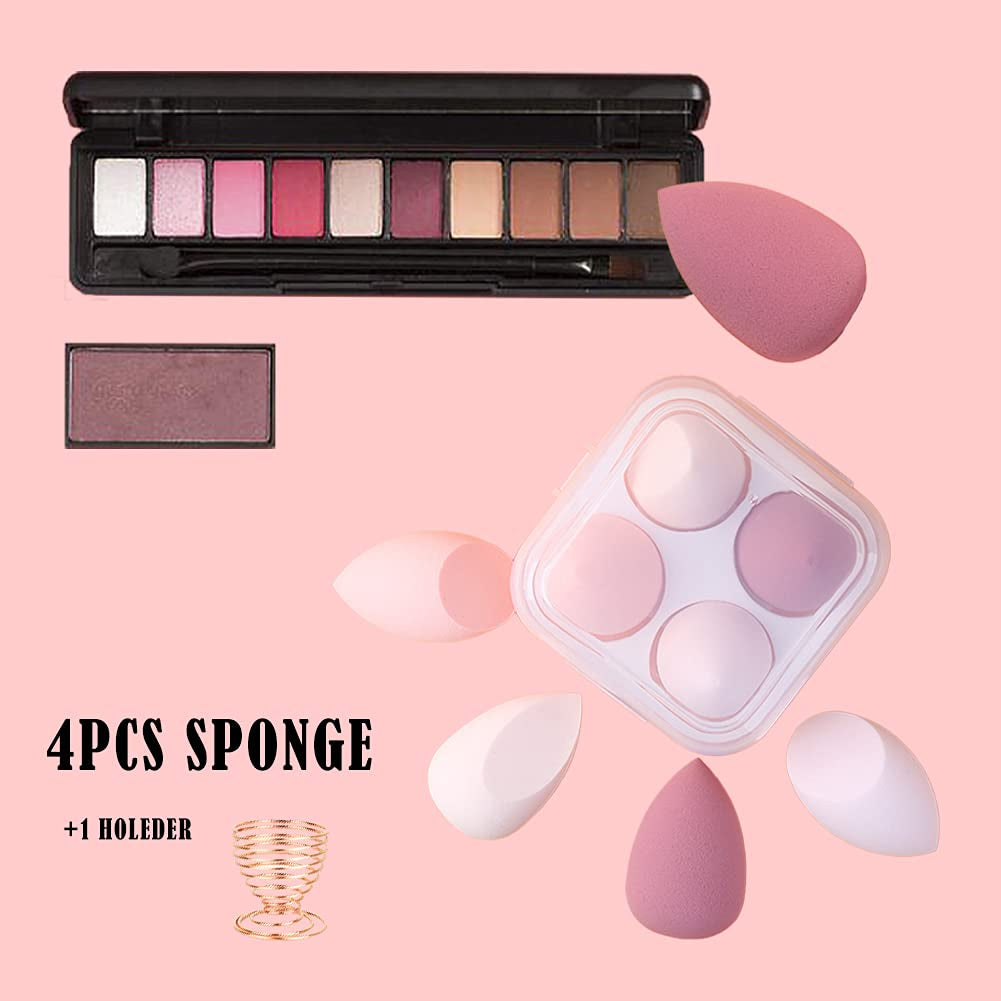 Flawless Makeup Sponges Set - 4 Premium Blending Sponges with Holder & Egg Case for Cream, Powder & Liquid (Pink)