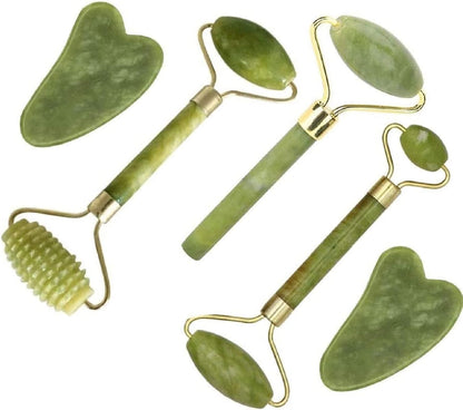 Jade Roller & Gua Sha Set 5 in 1 Facial Massager Tools - Jade Gua Sha Facial Massager Set with Roller for Face Sculpting & Skin Care