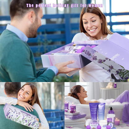Relaxing Spa Gift Baskets for Women, Bath Spa Day Gifts for Women with Lavender Self Care Gifts - Home Spa Kit for Mom