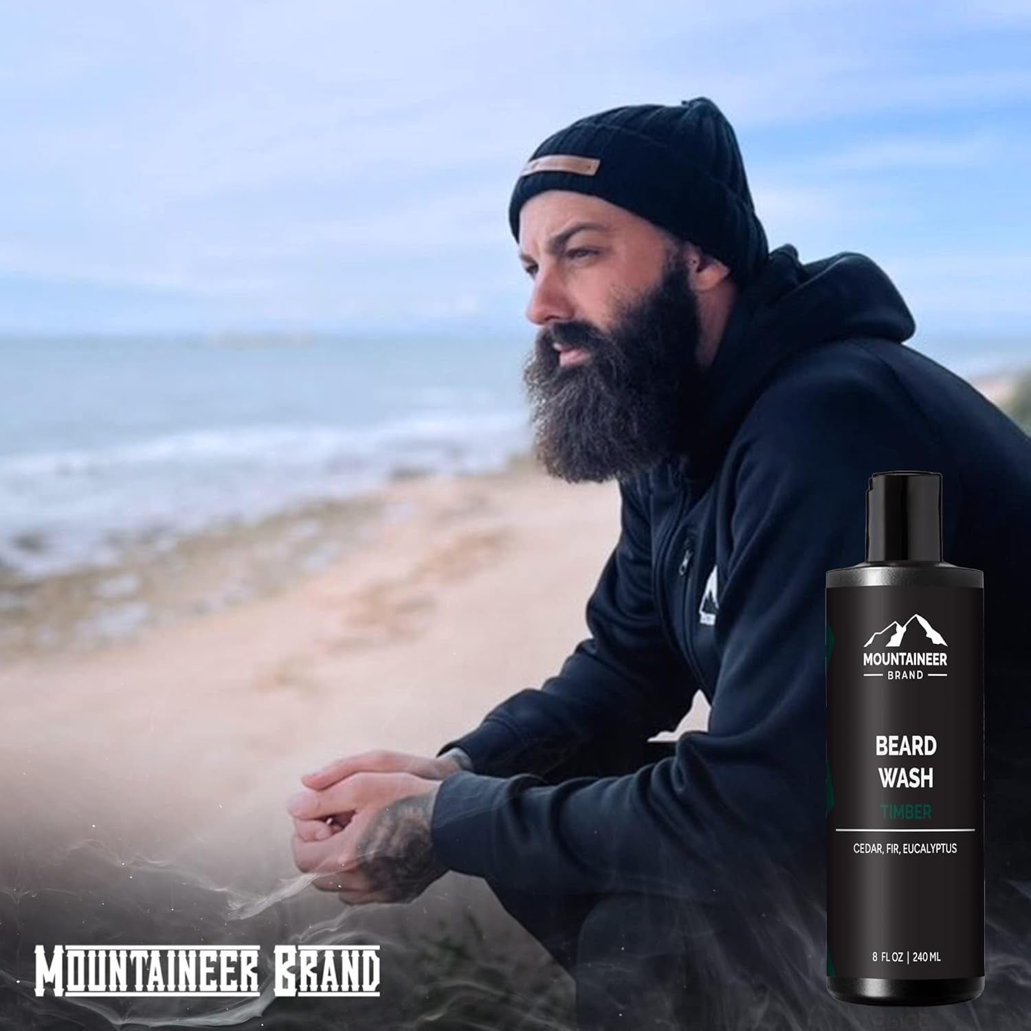 Natural Beard Wash for Men - 100% Organic Shampoo for Soft, Hydrated Beards - Timber Scented Grooming Treatment - 8oz